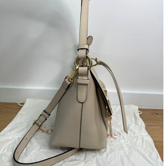 NWT See by Chloé Small Joan Leather Shoulder Bag Top Handle Cement Beige - Picture 7 of 13